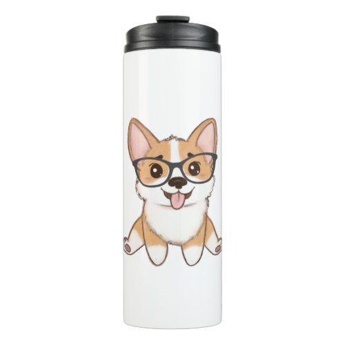 Adorable Corgi Puppy With Glasses Thermal Tumbler