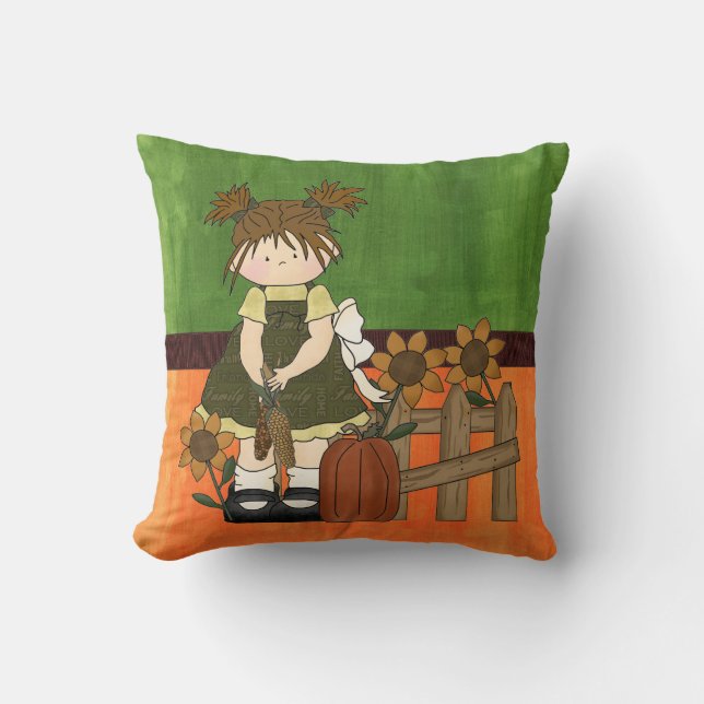 Adorable Country Rag Doll Throw Pillow (Front)
