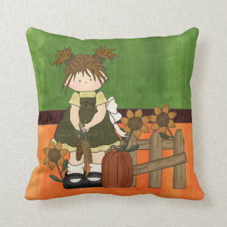 Adorable Country Rag Doll Throw Pillow