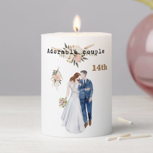 Adorable couple 14th Anniversary weddings floral Pillar Candle