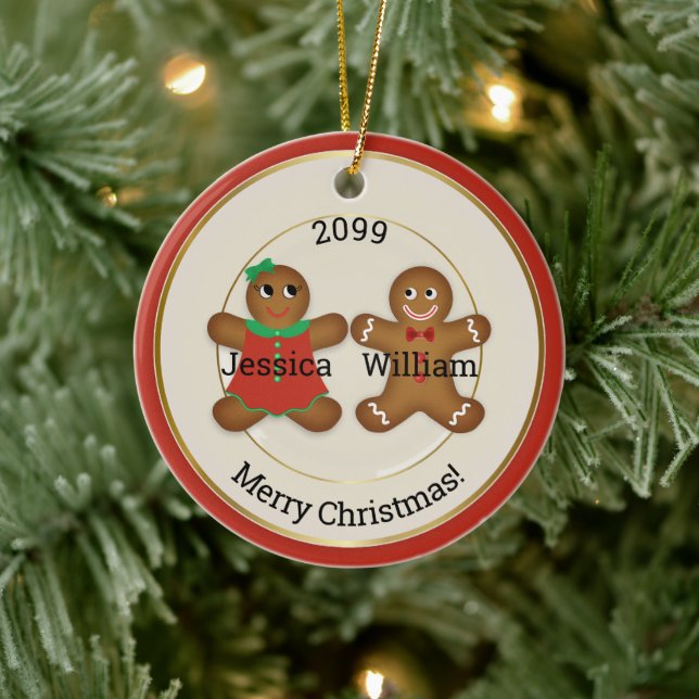 Adorable Couple Gingerbread Ornament w Year (Tree)