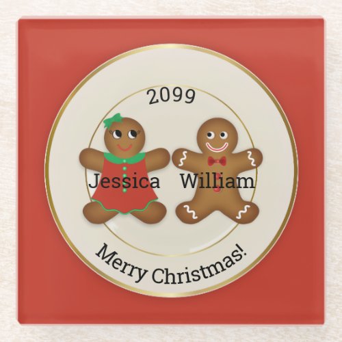 Adorable Couple Gingerbread Ornament w Year Glass Coaster
