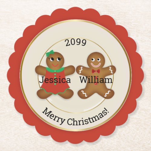 Adorable Couple Gingerbread Ornament w Year Paper Coaster