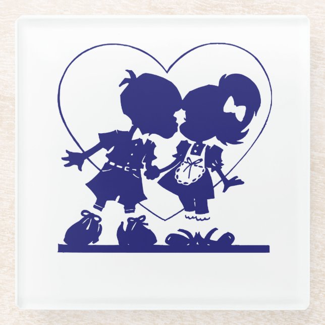 Adorable Couple in Love ❤  Glass Coaster (Front)