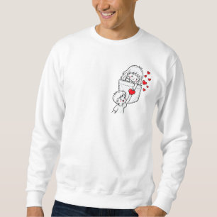 Adorable Couple in Pocket with Red Hearts Crewneck Sweatshirt