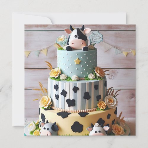 ADORABLE COW CAKE BIRTHDAY INVITATION