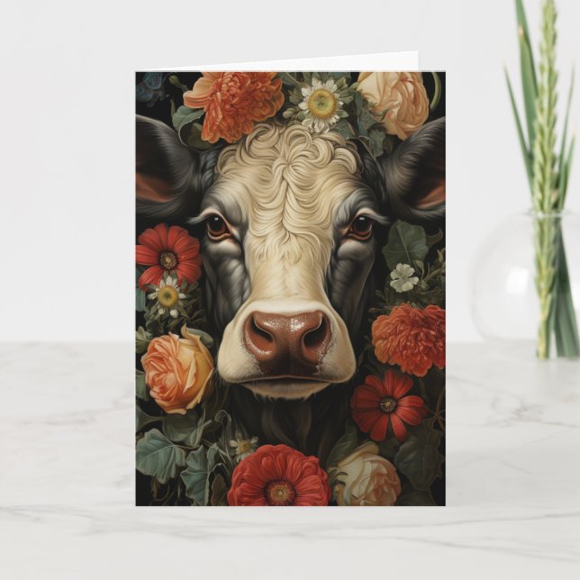 Adorable Cow in the Flowers All Occasions  Card (Front)