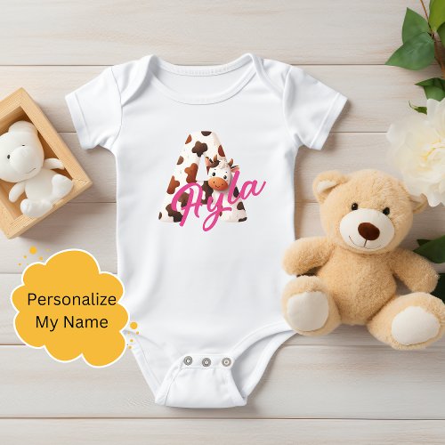 Adorable Cow Letter A New Parent Initial Name  Baby Bodysuit