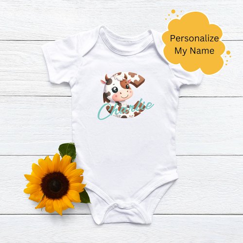 Adorable Cow Letter C Baby Outfit with Custom Name Baby Bodysuit