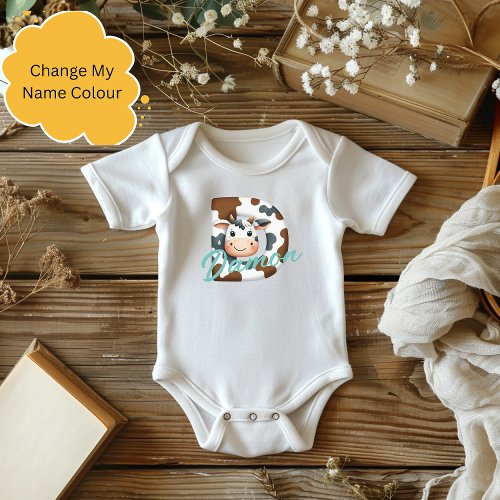 Adorable Cow Letter D Baby Outfit with Custom Name Baby Bodysuit