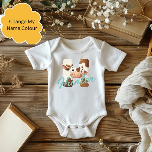 Adorable Cow Letter H Baby Outfit with Custom Name Baby Bodysuit