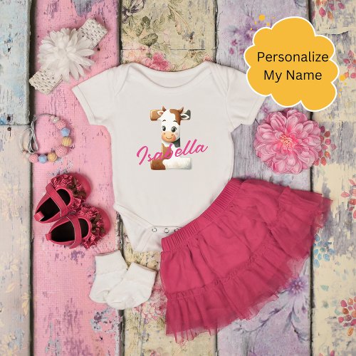 Adorable Cow Letter I Baby Outfit with Custom Name Baby Bodysuit