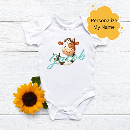 Adorable Cow Letter J Baby Outfit with Custom Name Baby Bodysuit