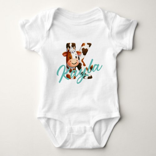Adorable Cow Letter K Baby Outfit with Custom Name Baby Bodysuit
