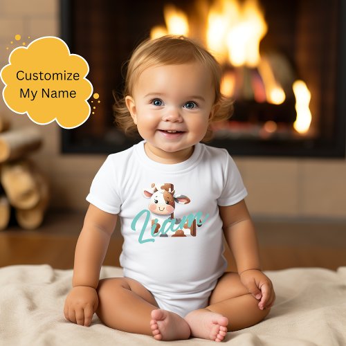 Adorable Cow Letter L Baby Outfit with Custom Name Baby Bodysuit