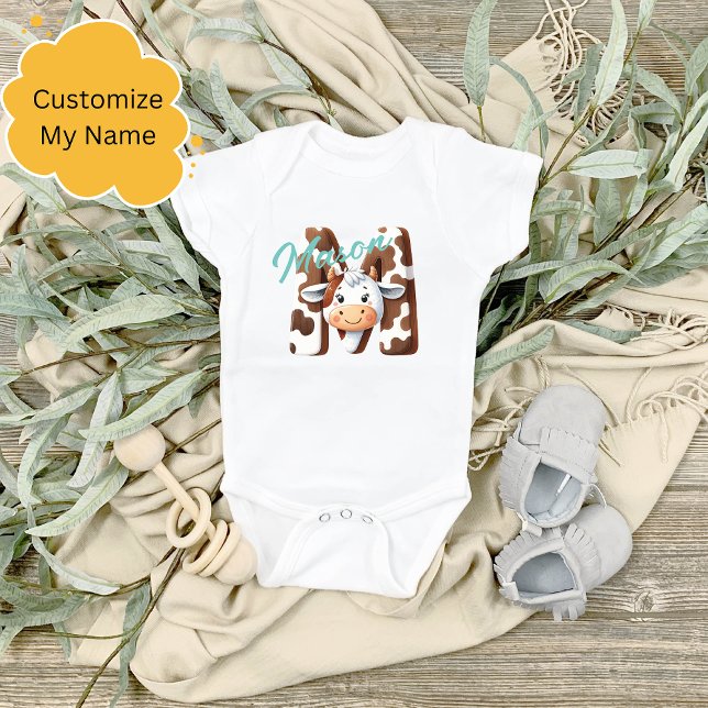 Adorable Cow Letter M Baby Outfit with Custom Name Bodysuit (Creator Uploaded)