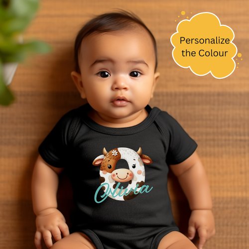 Adorable Cow Letter O Baby Outfit with Custom Name Baby Bodysuit