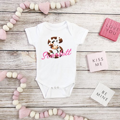 Adorable Cow Letter S Baby Outfit with Custom Name Baby Bodysuit