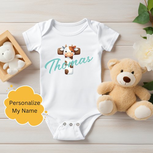 Adorable Cow Letter T Baby Outfit with Custom Name Baby Bodysuit