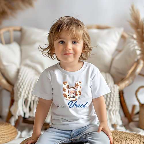 Adorable Cow Letter U Baby Initial Custom Name Toddler T_shirt