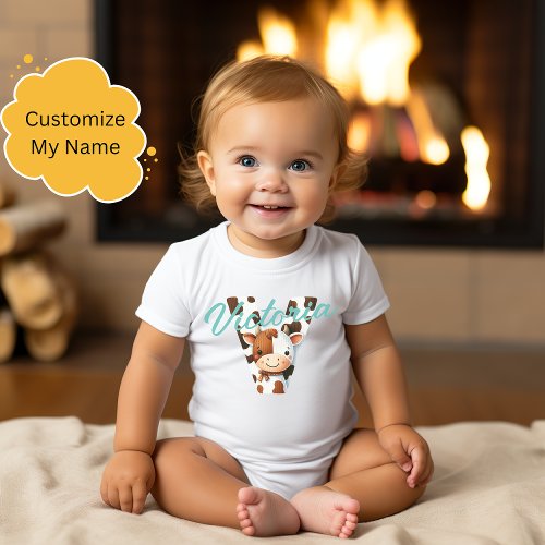 Adorable Cow Letter V Baby Outfit with Custom Name Baby Bodysuit