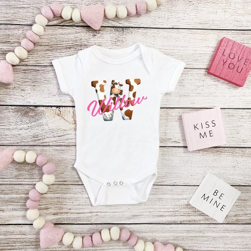 Adorable Cow Letter W Baby Outfit with Custom Name Baby Bodysuit