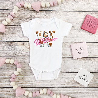 Adorable Cow Letter W Baby Outfit with Custom Name Bodysuit