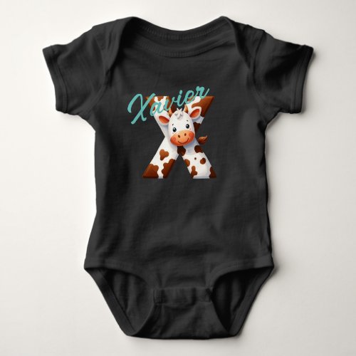 Adorable Cow Letter X Baby Outfit with Custom Name Baby Bodysuit
