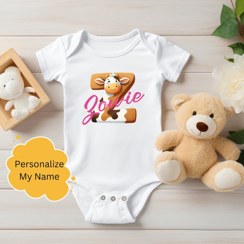 Adorable Cow Letter Z New Parent Initial Name  Baby Bodysuit