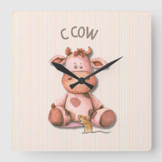 Adorable Cow Nursery Design with C Cow Accent  Square Wall Clock