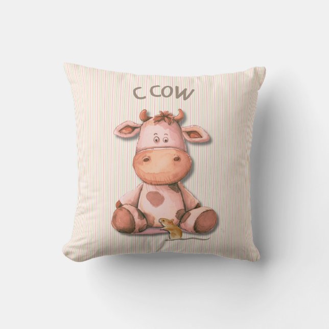 Adorable Cow Nursery Design with C Cow Accent  Throw Pillow (Front)