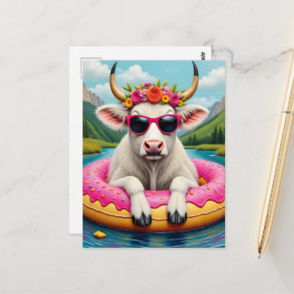 Adorable Cow on a Float Trip Postcard
