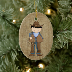 Adorable Cowboy Christmas Ceramic Ornament
