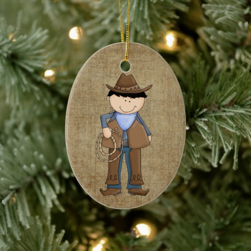 Adorable Cowboy Christmas Ceramic Ornament