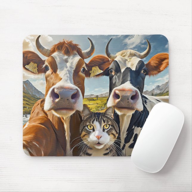 Adorable Cows and Cat Mouse Pad! Pad (With Mouse)