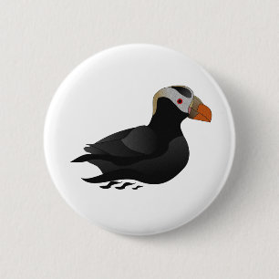 Adorable Crested Puffin Cartoon Swimming Button