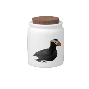 Adorable Crested Puffin Cartoon Swimming Candy Jar