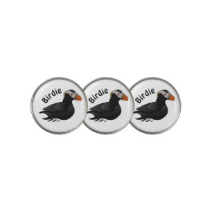 Adorable Crested Puffin Cartoon Swimming Golf Ball Marker