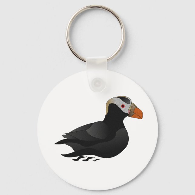 Adorable Crested Puffin Cartoon Swimming Keychain (Front)