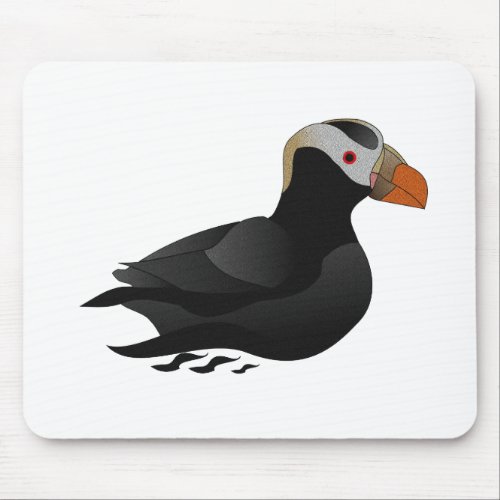 Adorable Crested Puffin Cartoon Swimming Mouse Pad