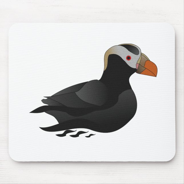 Adorable Crested Puffin Cartoon Swimming Mouse Pad (Front)