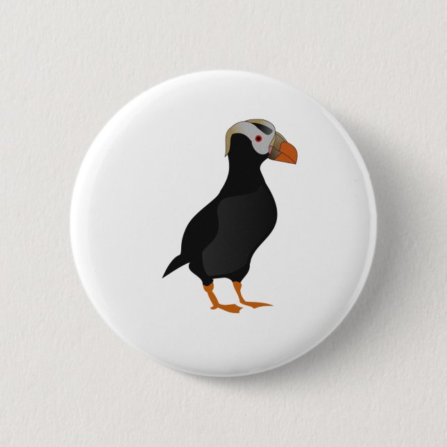 Adorable Crested Puffin Standing Cartoon Button (Front)