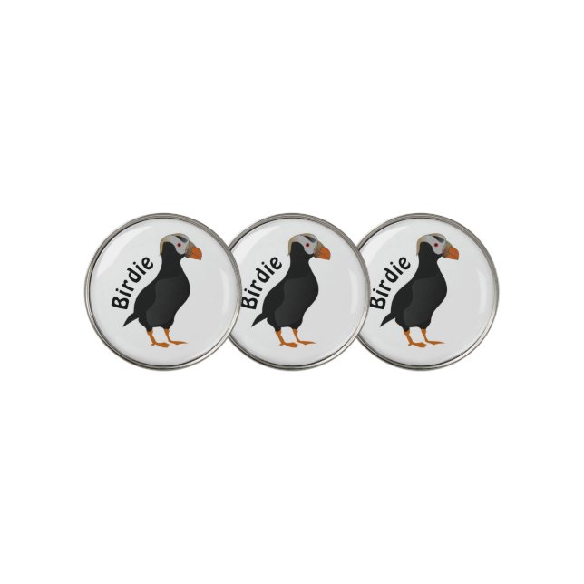 Adorable Crested Puffin Standing Cartoon Golf Ball Marker (3 Up)
