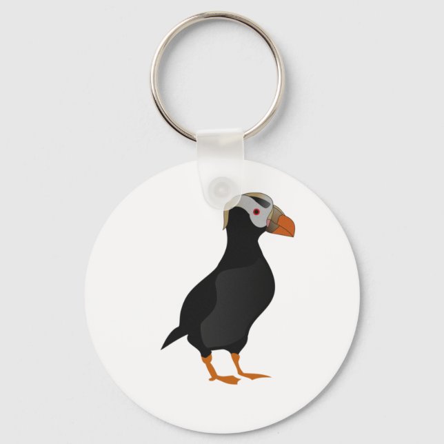 Adorable Crested Puffin Standing Cartoon Keychain (Front)