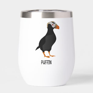 Adorable Crested Puffin Standing Cartoon Thermal Wine Tumbler