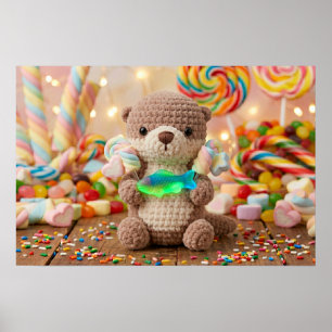 Adorable Crocheted Otter and Gummi Bear Poster