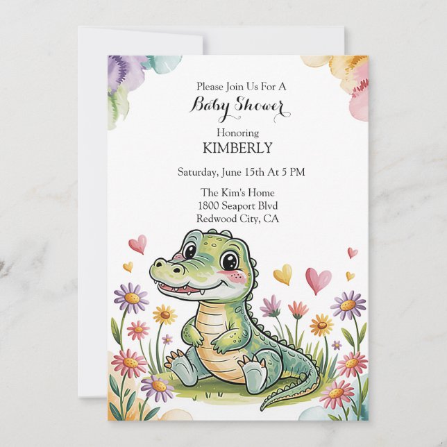 Adorable Crocodile Baby Shower Invitation (Front)