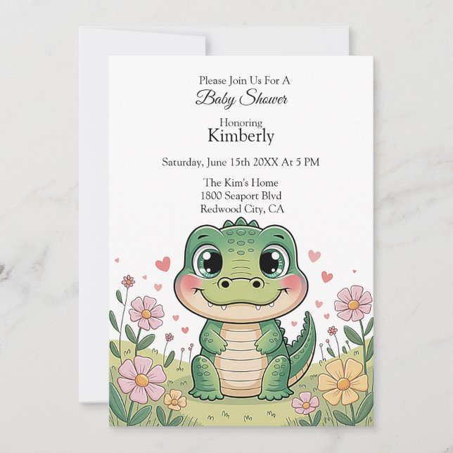 Adorable Crocodile in a Flower Field Invitation (Front)