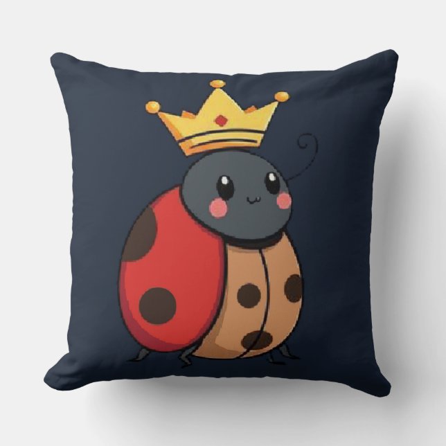 Adorable Crowned Ladybug Sweet Royal Bug, Kids Roo Throw Pillow (Front)