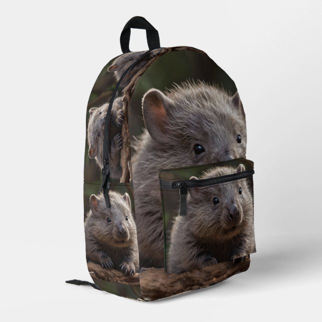 Adorable Cuddly Australian Baby Wombat, Printed Backpack (Back Corner Left)